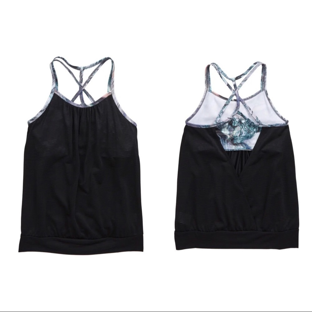 Zella Girl girls black layered cross back tank top